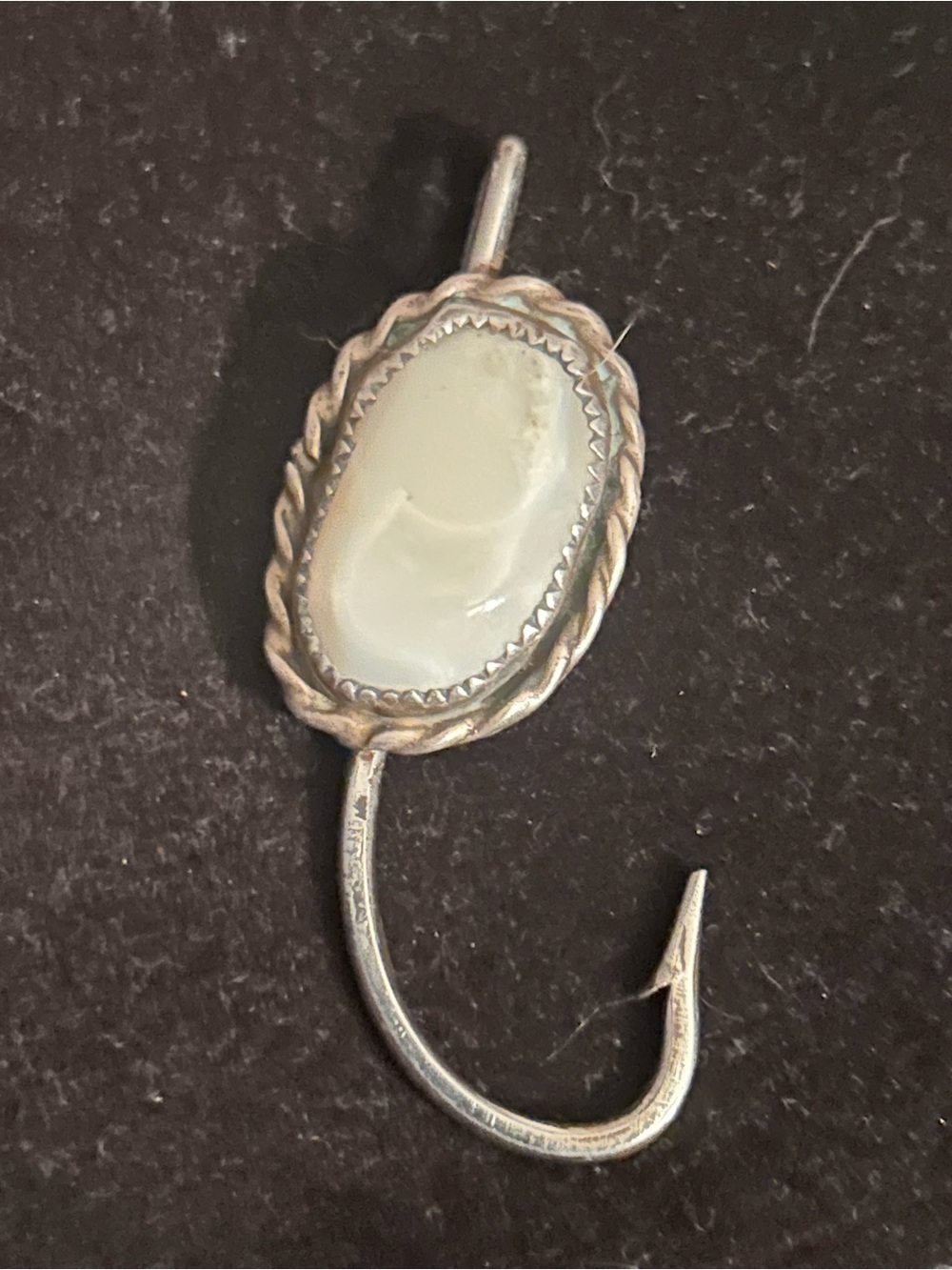 Sterling Silver White Stone Oval Pendant Fish Hook